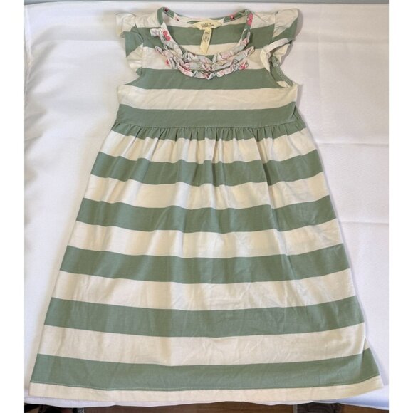 Matilda Jane Other - Matilda Jane Girls Striped Dress Size 6 Green/Cream Cap Sleeve Ruffle Collar